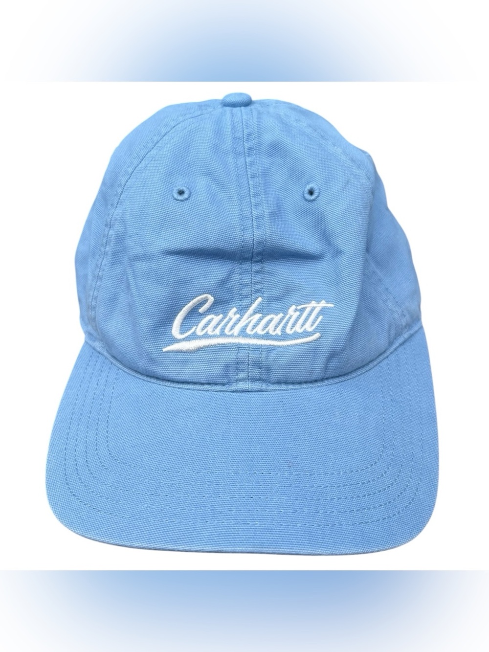 Carhartt blue canvas white script graphic women’s powder blue cap